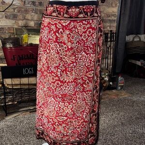 Sag Harbor Red Floral Paisley Maxi Skirt with Black Trim
